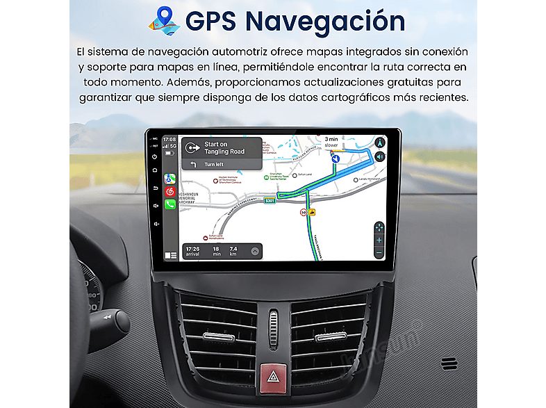Autorradio  - Para Peugeot 207 2006-2015 Carplay GPS Navi 6+128GB Octa-Core CESTOVET, 9 "", 2*USB 1*RCA, Black — foto 4