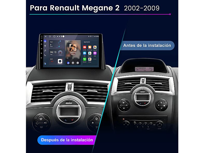 Autorradio  - Para Renault Megane 2 2002-2009 CARPLAY Android Auto 4+64GB Octa-Core JUNSUN, 9 "", 2*USB, black — foto 2