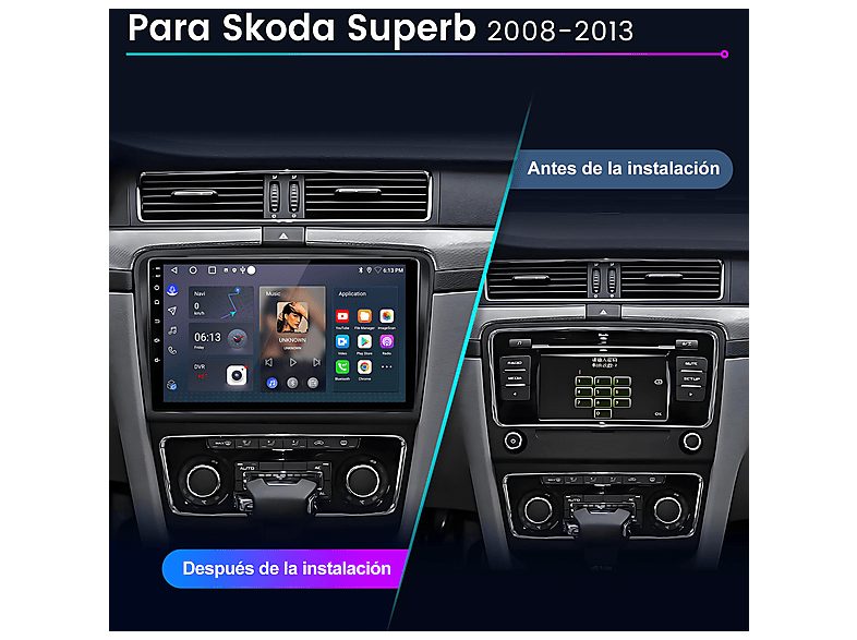 Autorradio  - Para Skoda Superb 2008-2013 Carplay Android Auto 64GB JUNSUN, 10,1 "", 2*USB, black — foto 2