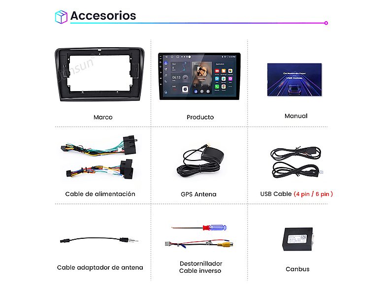 Autorradio  - Para Skoda Superb 2008-2013 Carplay Android Auto 64GB JUNSUN, 10,1 "", 2*USB, black — foto 8