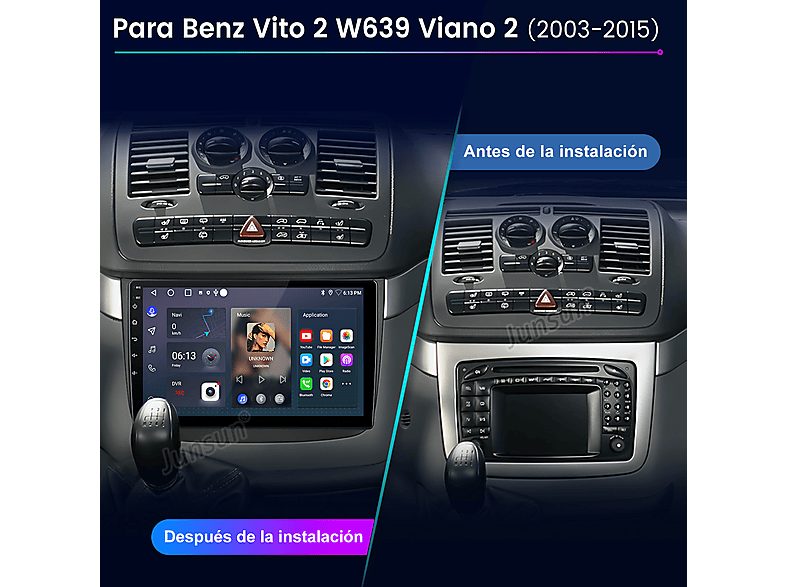 Autorradio  - Para Vito 2 Viano 2 W639 (2003-2015) CARPLAY Android Auto 128GB Octa-Core JUNSUN, 10,1 "", 2*USB 1*RCA, Black — foto 2