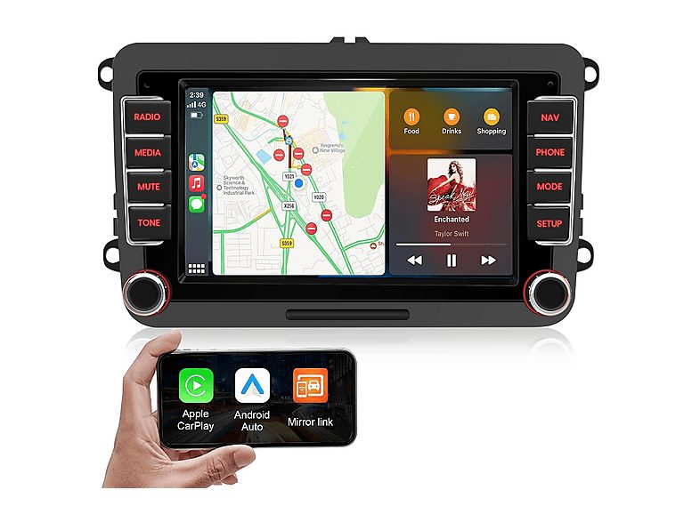 JUNSUN Autorradio  - Para VW Golf 5/6 Passat Polo Tiguan Touran T5 CARPLAY Android Auto Linux JUNSUN, 7 "", 2*USB, Black