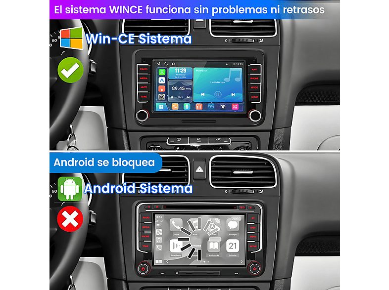 Autorradio  - Para VW Golf 5/6 Passat Polo Tiguan Touran T5 CARPLAY Android Auto Linux JUNSUN, 7 "", 2*USB, Black — foto 4