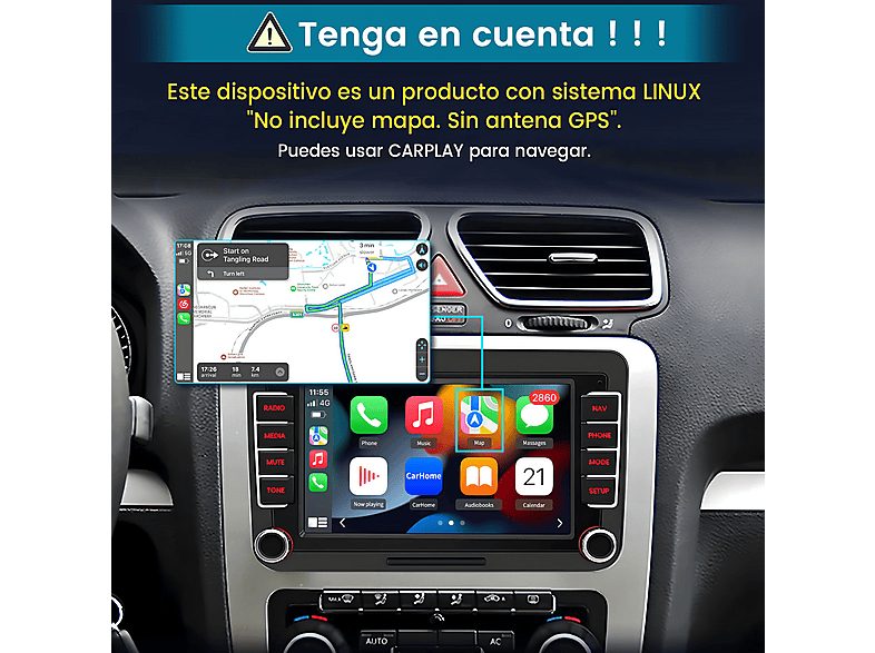 Autorradio  - Para VW Golf 5/6 Passat Polo Tiguan Touran T5 CARPLAY Android Auto Linux JUNSUN, 7 "", 2*USB, Black — foto 5