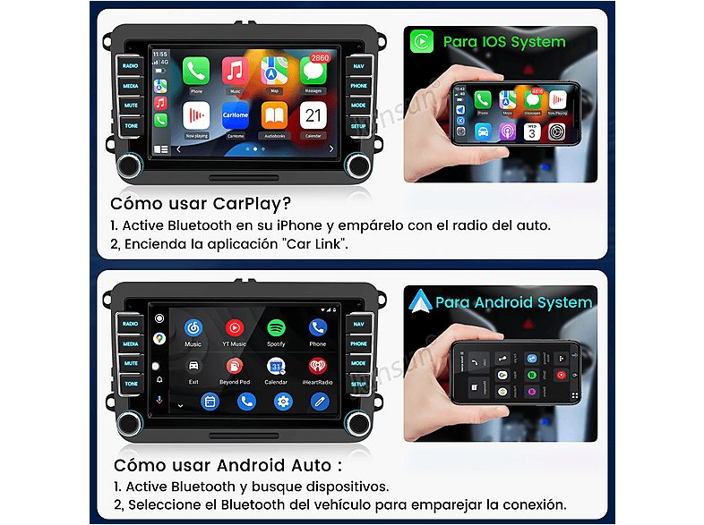 Autorradio  - Para VW Golf 5/6 Passat Polo Tiguan Touran T5 CARPLAY Android Auto Linux JUNSUN, 7 "", 2*USB, Black — foto 6