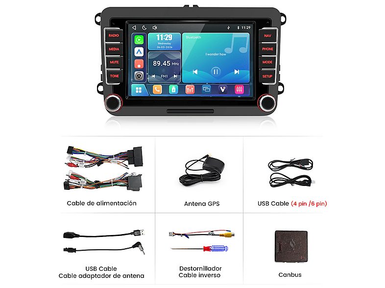 Autorradio  - Para VW Golf 5/6 Passat Polo Tiguan Touran T5 CARPLAY Android Auto Linux JUNSUN, 7 "", 2*USB, Black — foto 8
