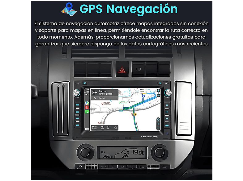 Autorradio  - Para VW Golf Polo Passat Sharan Carplay GPS NAVI 64GB +Cámara y micrófono CESTOVET, 7 "", 2*USB 1*RCA, Black — foto 4