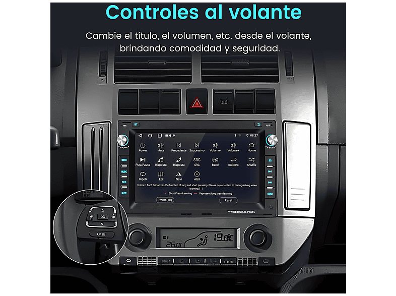 Autorradio  - Para VW Golf Polo Passat Sharan Carplay GPS NAVI 64GB +Cámara y micrófono CESTOVET, 7 "", 2*USB 1*RCA, Black — foto 6