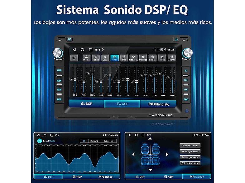 Autorradio  - Para VW Golf Polo Passat Sharan Carplay GPS NAVI 64GB +Cámara y micrófono CESTOVET, 7 "", 2*USB 1*RCA, Black — foto 7