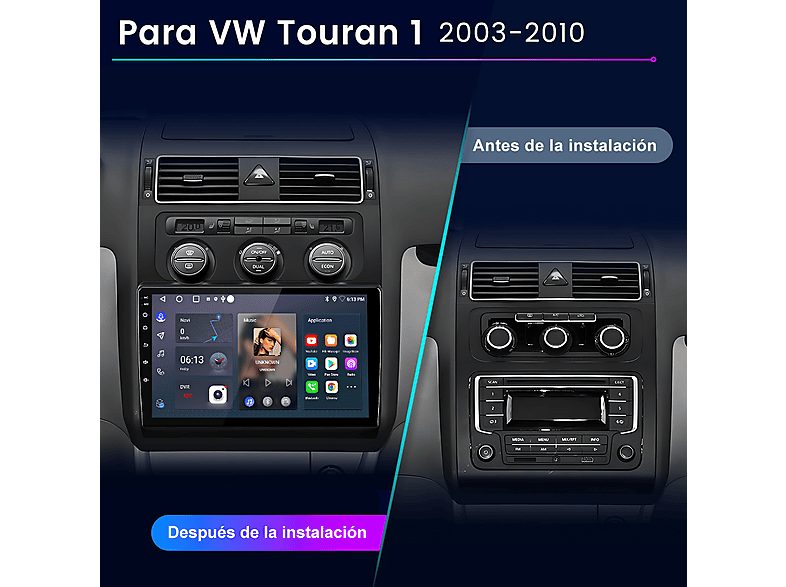 Autorradio  - Para VW Touran 1 2003-2010 Carplay GPS Navi WIFI 4+64GB Octa-Core CESTOVET, 10,1 "", 2*USB, Black — foto 2