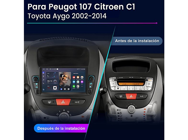 Autorradio  - Peugeot 107, Toyota Aygo, Citroen C1 2004-2014 SMORGR, 7 "", 2*USB, Black — foto 2