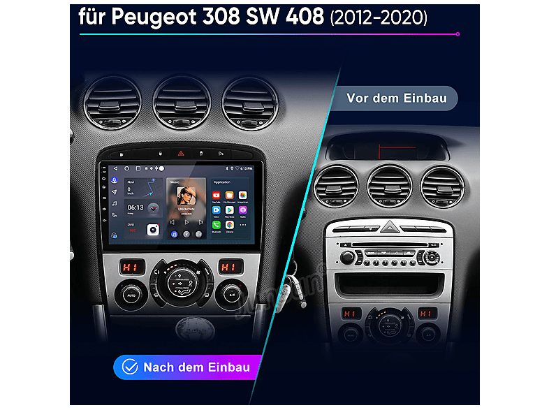 Autorradio  - Peugeot 308/408 2007-2015 2+64GB CARPLAY FM SMORGR, 9 "", 2*USB, Black — foto 2