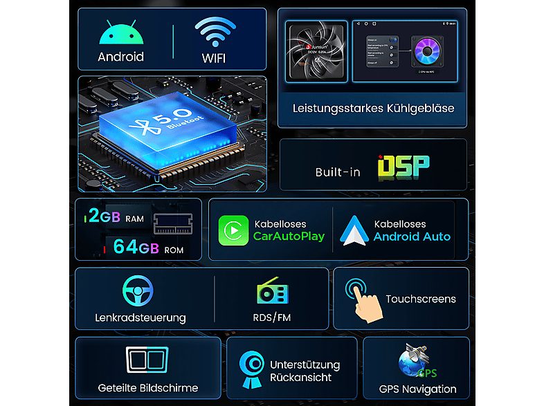 Autorradio  - Peugeot 308/408 2007-2015 2+64GB CARPLAY FM SMORGR, 9 "", 2*USB, Black — foto 3