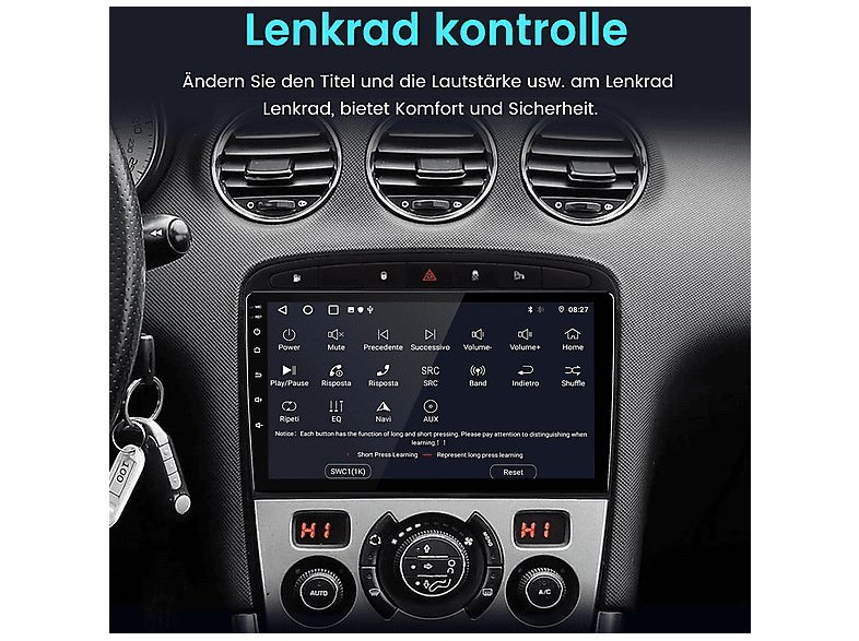 Autorradio  - Peugeot 308/408 2007-2015 2+64GB CARPLAY FM SMORGR, 9 "", 2*USB, Black — foto 6