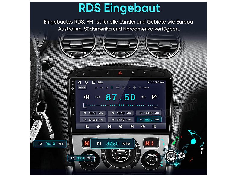 Autorradio  - Peugeot 308/408 2007-2015 2+64GB CARPLAY FM SMORGR, 9 "", 2*USB, Black — foto 7