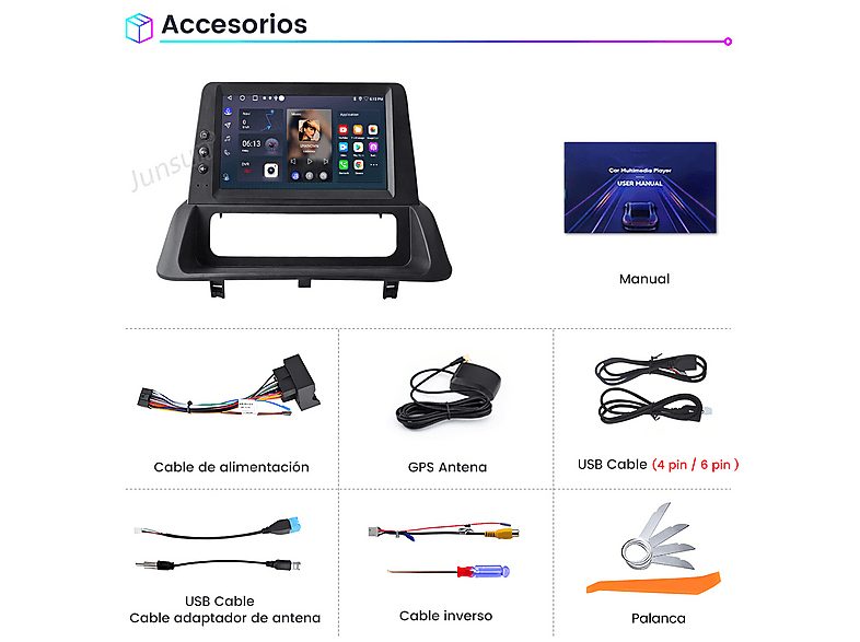 Autorradio  - Renault Clio 3 2005-2014 2+64GB CARPLAY SMORGR, 7 "", 2*USB, Black — foto 7