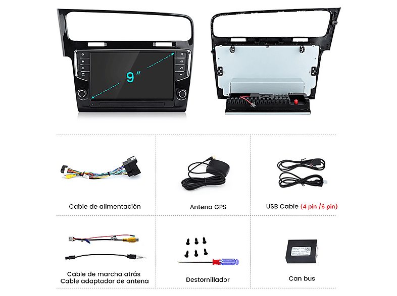 Autorradio  - VW Golf 7 2013-2017 2+64GB CARPLAY Cámara SMORGR, 7 "", 2*USB, Black — foto 7