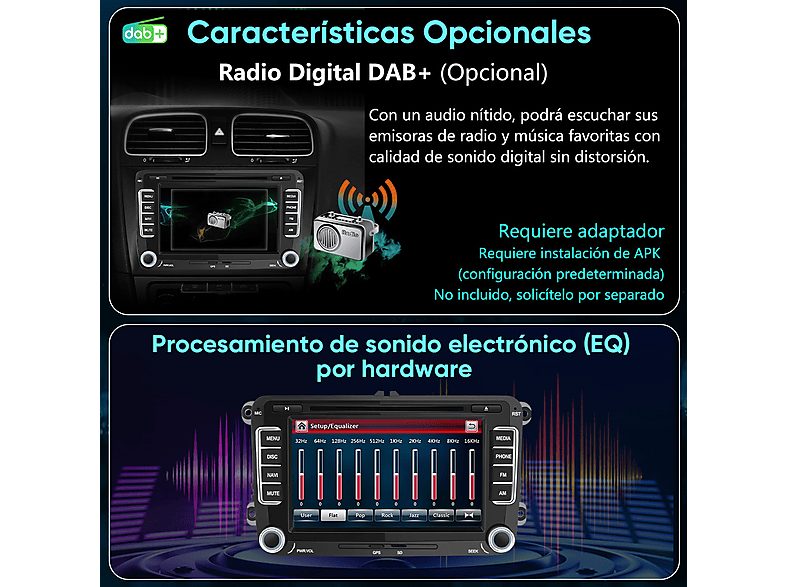 Autorradio  - VW Passat Seat Golf DVD CD FM RDS JUNSUN, 7 "", 2*USB, Black — foto 10