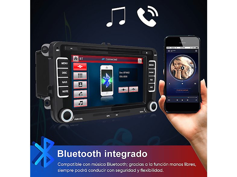 Autorradio  - VW Passat Seat Golf DVD CD FM RDS JUNSUN, 7 "", 2*USB, Black — foto 5