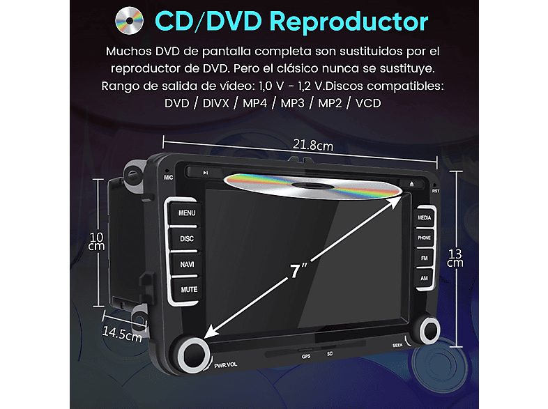 Autorradio  - VW Passat Seat Golf DVD CD FM RDS JUNSUN, 7 "", 2*USB, Black — foto 7