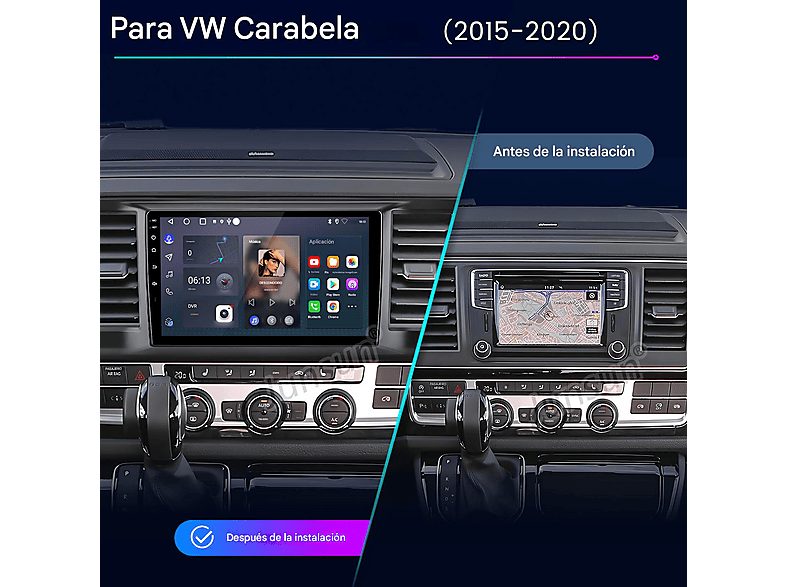 Autorradio  - VW Transporter T6 Multivan Caravelle 2GB+64GB GPS Navi CESTOVET, 10 "", Carplay,Andriod Auto,WIFI,BT,FM,SWC, Negro — foto 2