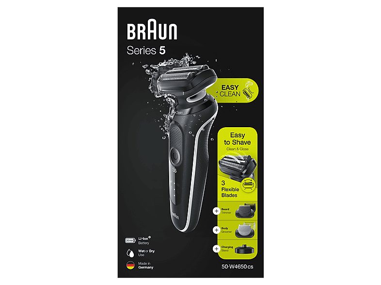 Barbero - BRAUN 50-W4650cs, 50 Min., carga rápida, lavable, afeitado en seco, afeitado en húmedo, Blanco — foto 7