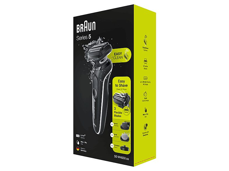 Barbero - BRAUN 50-W4650cs, 50 Min., carga rápida, lavable, afeitado en seco, afeitado en húmedo, Blanco — foto 8