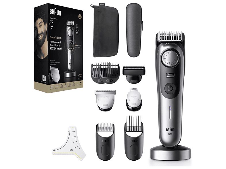 Barbero - Braun Series 9 BT9560, 12 Accesorios para barba, 52 ajustes de longitud, Bloqueo de precisión, Lámina ProBlade, PowerBoost, Wet&Dry, Cromo — foto 13