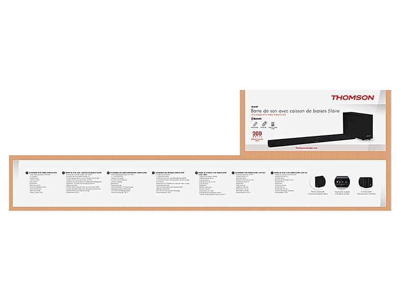 Barra de sonido con subwoofer - THOMSON SB250BT, Bluetooth, Subwoofer Con cable, 200 W, Negro — foto 9