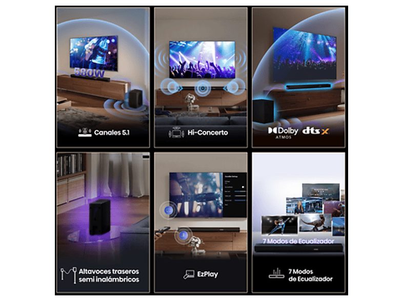 Barra de sonido - Hisense AX5100Q, Bluetooth, Subwoofer Inalámbrico, 580 W, Hi- Concerto, HDMI eARC, Dolby Atmos, Negro — foto 4