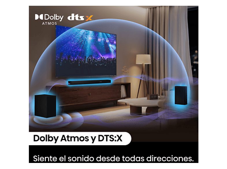 Barra de sonido - Hisense AX5100Q, Bluetooth, Subwoofer Inalámbrico, 580 W, Hi- Concerto, HDMI eARC, Dolby Atmos, Negro — foto 7