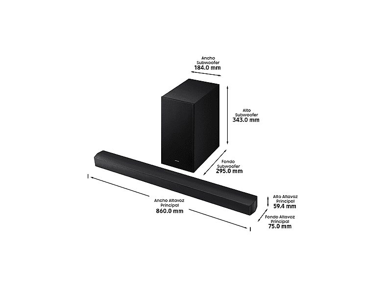 Barra de sonido - Samsung HW-B66CF/ZF, Bluetooth, Inalámbrico, 370 W, Subwoofer y Dolby Atmos, 3.1 canales, Negro — foto 6