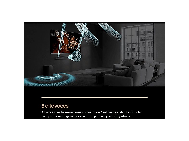 Barra de sonido - Samsung HW-Q600F/ZF, Bluetooth, Inalámbrico, 380 W, Subwoofer y Dolby Atmos inalámbrico, 3.1.2 canales, Negro — foto 4
