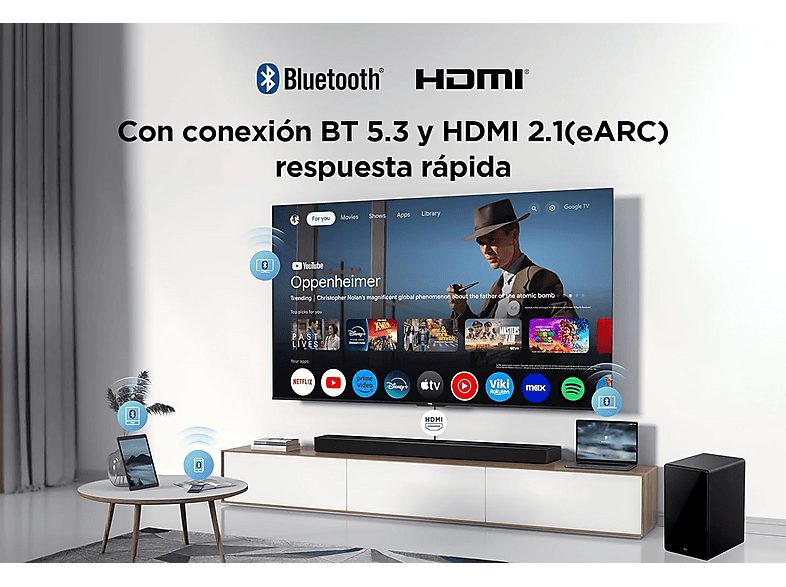 Barra de sonido - TCL Q75HE, Bluetooth, Subwoofer Inalámbrico, 780 W, Negro titantio — foto 4