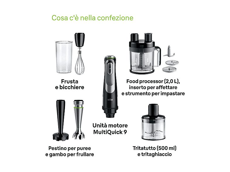 Batidora de mano - BRAUN Minipimer 9 MQ9187XLI, 1200 W, 3 velocidades, Negro — foto 2