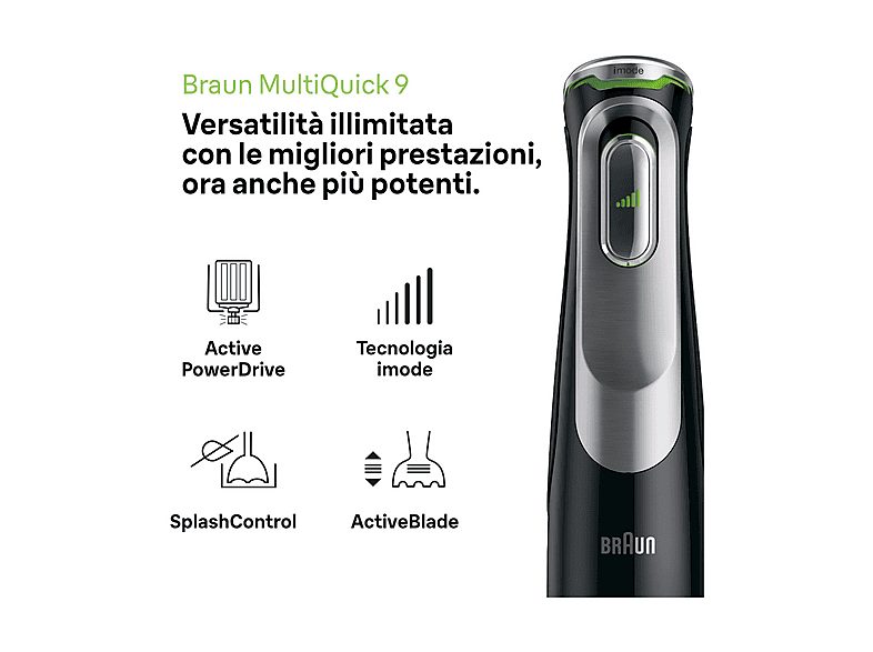Batidora de mano - BRAUN Minipimer 9 MQ9187XLI, 1200 W, 3 velocidades, Negro — foto 3