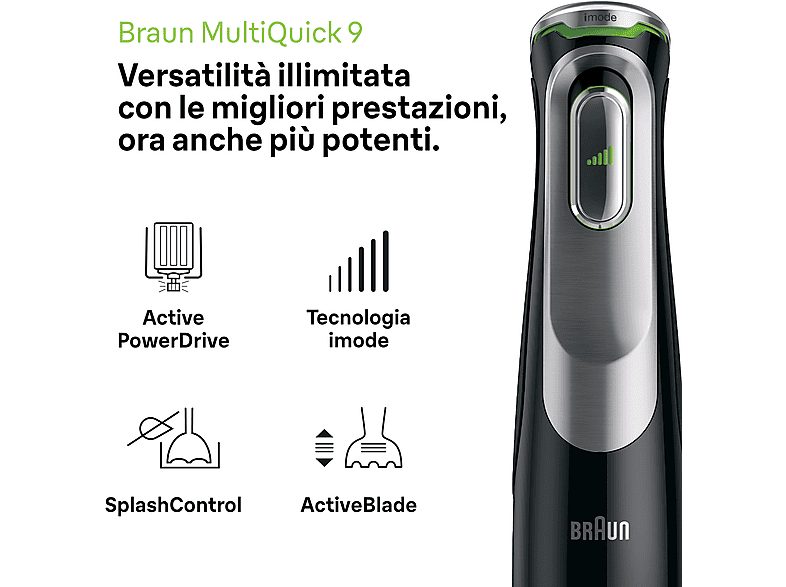 Batidora de mano - BRAUN MQ9195XLI, 1200 W, Totalmente variable velocidades, Inox — foto 2