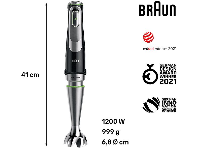 Batidora de mano - BRAUN MQ9195XLI, 1200 W, Totalmente variable velocidades, Inox — foto 3