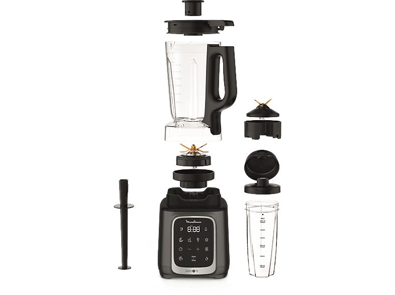 Batidora de vaso - Moulinex InfinyMix+ LM91HD, 1600 W, 2.6 L, 6 Cuchillas, 10 velocidades, Tecnología Powelix, 5 Programas, Vaso Tritan, Titanio — foto 5