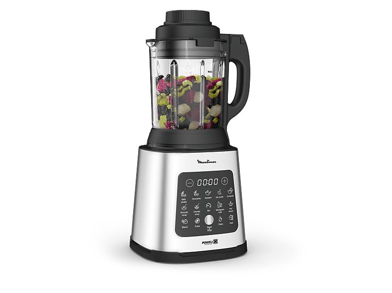 Batidora de vaso - Moulinex Perfectmix Cook LM835D, 1400 W, 2 L, 6 Cuchillas Powelix, Recetas Frías y Calientes, 10 programas, Táctil, Inox.