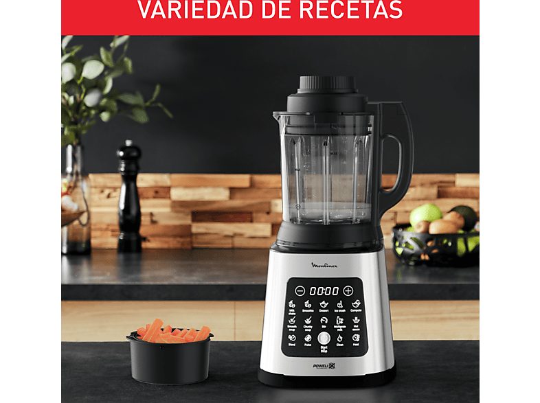 Batidora de vaso - Moulinex Perfectmix Cook LM835D, 1400 W, 2 L, 6 Cuchillas Powelix, Recetas Frías y Calientes, 10 programas, Táctil, Inox. — foto 3