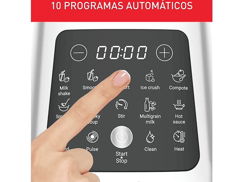 Batidora de vaso - Moulinex Perfectmix Cook LM835D, 1400 W, 2 L, 6 Cuchillas Powelix, Recetas Frías y Calientes, 10 programas, Táctil, Inox. — foto 4