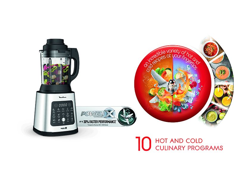 Batidora de vaso - Moulinex Perfectmix Cook LM835D, 1400 W, 2 L, 6 Cuchillas Powelix, Recetas Frías y Calientes, 10 programas, Táctil, Inox. — foto 8