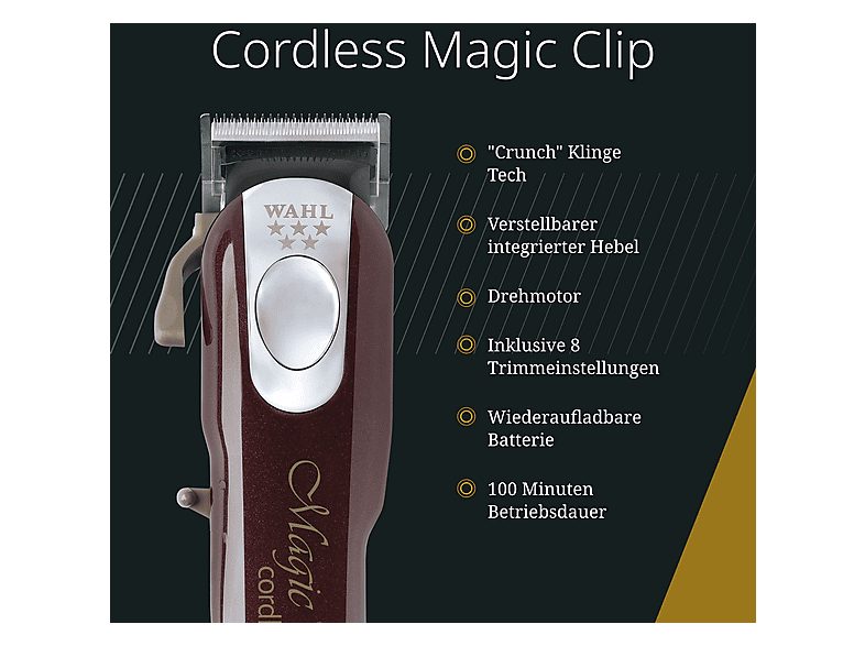 Cortapelos - WAHL MAGIC CLIP CORDLESS, 100 Min., 1½ mm, 3 mm, 4½ mm, 6mm, 10 mm,13 mm, 19 mm, 25 mm. niveles, Rojo — foto 2