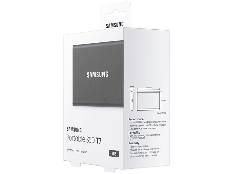 Disco duro externo 1 TB - Samsung T7 MU-PC1T0T/WW, SSD, Hasta 1050 MB/s, USB 3.2 Gen.2 (10Gbps), Gris — foto 8