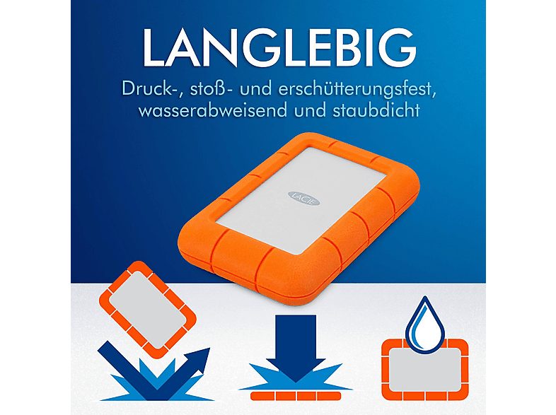 Disco duro externo 5 TB - LACIE STJJ5000400, 2,5 ", HDD, Plateado + naranja — foto 8