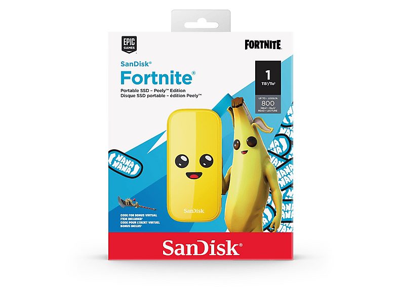 Disco duro SSD externo 1TB - Sandisk Fortnite® Portable SSD, edición Banano, Peely, Hasta 800 MB/s, USB 3.2, Amarillo — foto 7