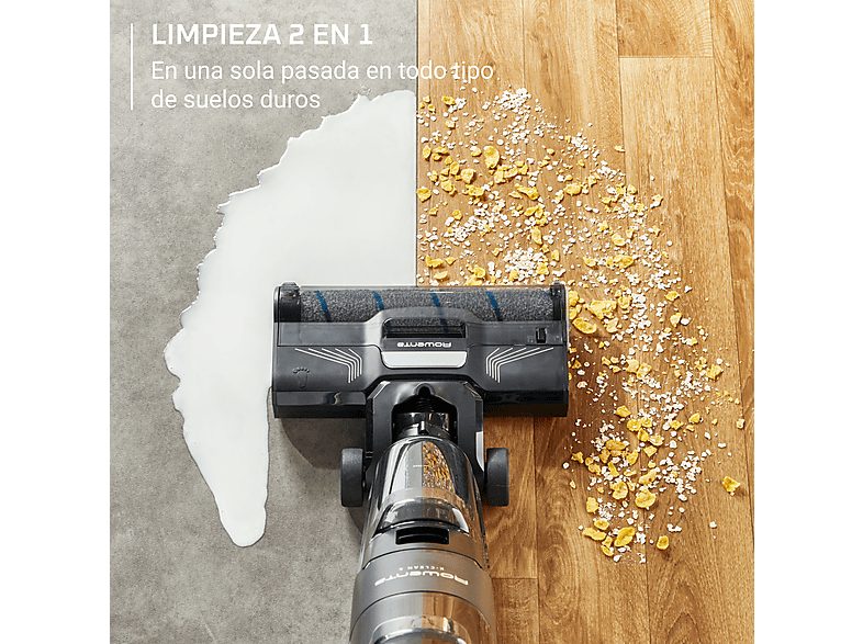 Fregona eléctrica  - Rowenta X Clean 4 GZ5035, 2 en 1, Aspira y friega, Sin cables, 200 W, Smart, Autonomía 50 min, Autolimpieza, Negro — foto 2