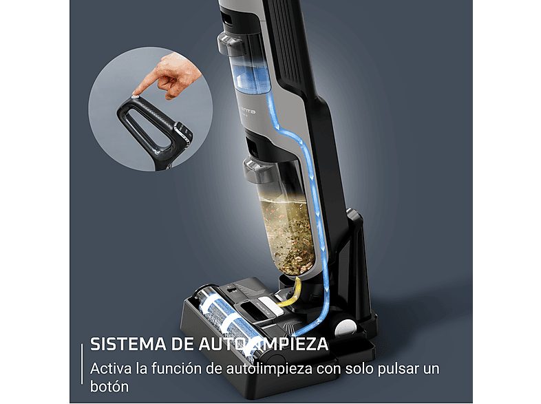 Fregona eléctrica  - Rowenta X Clean 4 GZ5035, 2 en 1, Aspira y friega, Sin cables, 200 W, Smart, Autonomía 50 min, Autolimpieza, Negro — foto 6