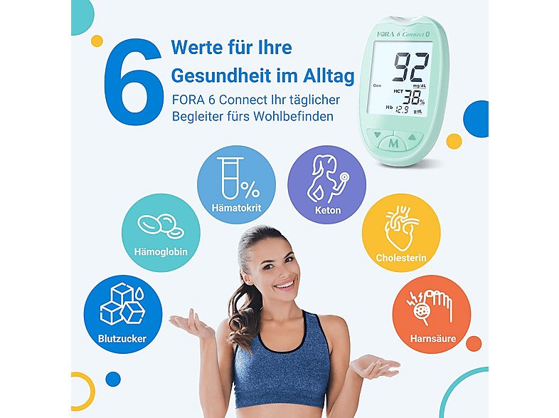 Glucómetro - FORA 6 Connect 4 en 1 con 4 paquetes de tiras reactivas, azul, azul — foto 3